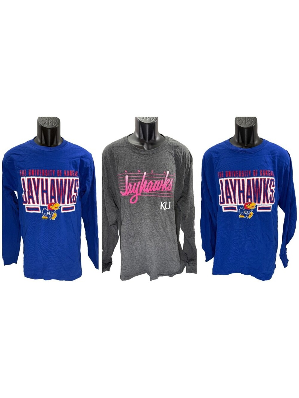 3 pc Lot Kansas Jayhawks Long Sleeve T-Shirts Mens Small, Large & XL Tees NWT